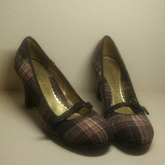 Plaid cute heels with bow - Picture 1 of 6